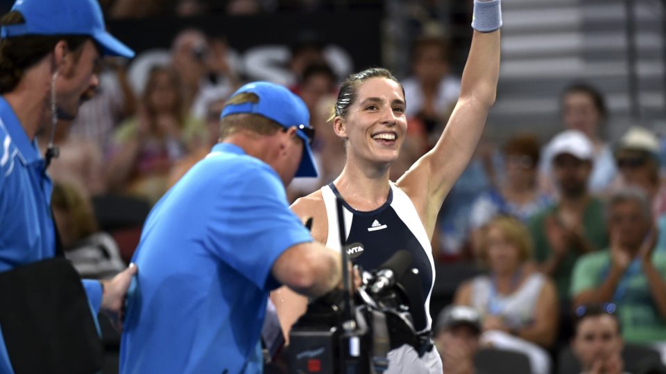Andrea Petkovic celebrates her first-round victory against Teliana Pereira. Picture: GETTY IMAGES 