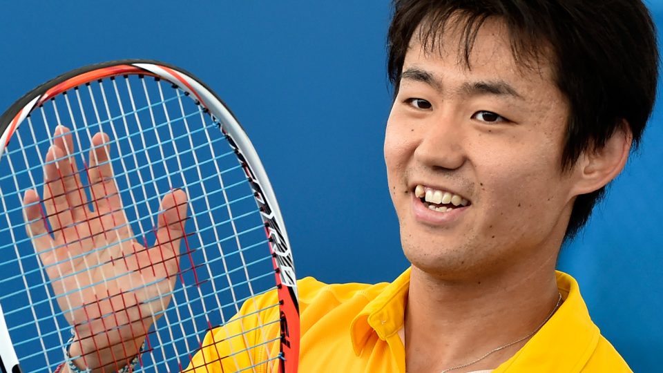 Yoshihito Nishioka of Japan celebrates his victory against Ernests Gulbis. Picture: GETTY IMAGES