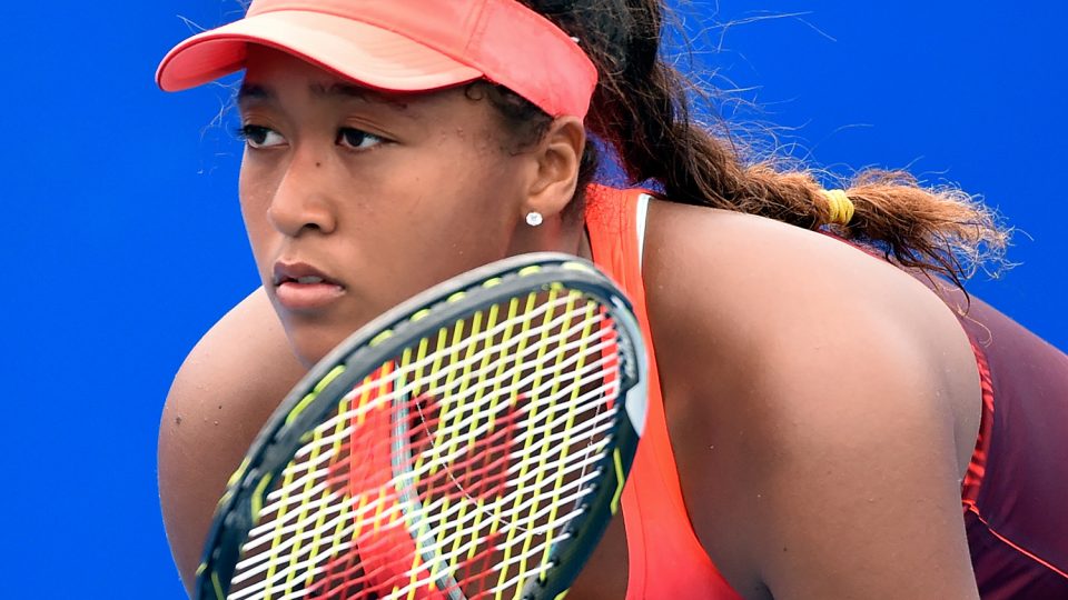 Naomi Osaka of Japan gets ready to hit a return against Ukraine's Kateryna Bondarenko in their first round match. Picture: GETTY IMAGES