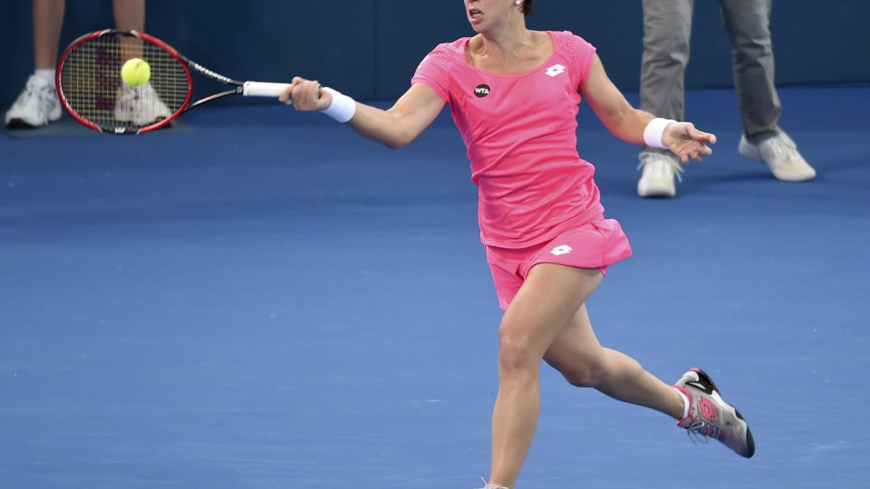 Carla Suarez Navarro of Spain hits a forehand against Ajla Tomljanovic of Croatia. Picture: GETTY IMAGES