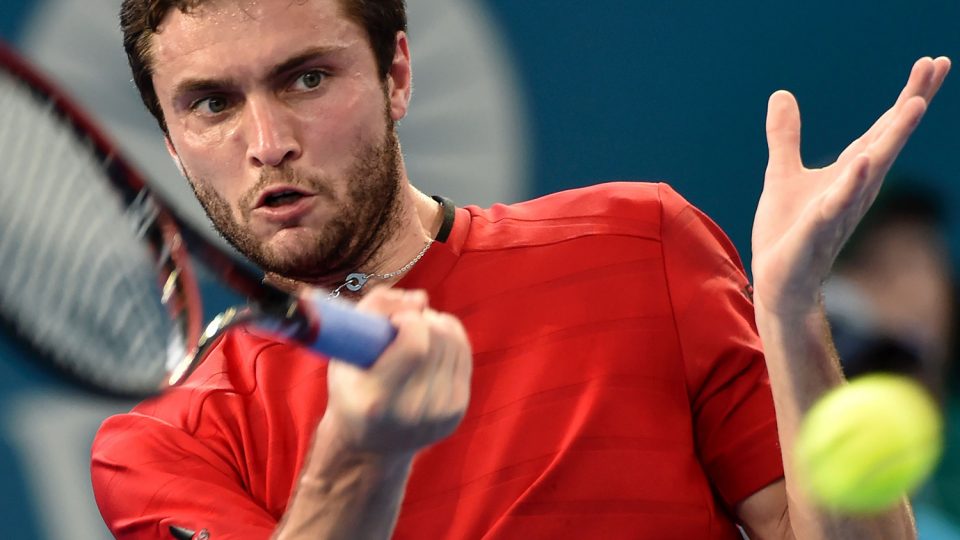 Giles Simon of France watches the ball against Bulgaria's Grigor Dimitrov. Picture: GETTY IMAGES