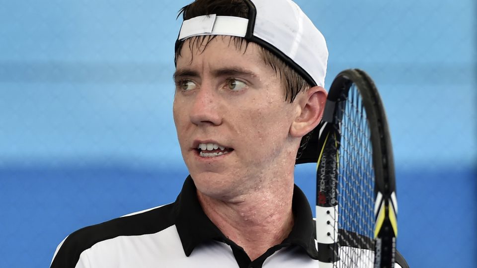 John-Patrick Smith of Australia reacts after a point against Denis Kudla of the US. Picture: GETTY IMAGES