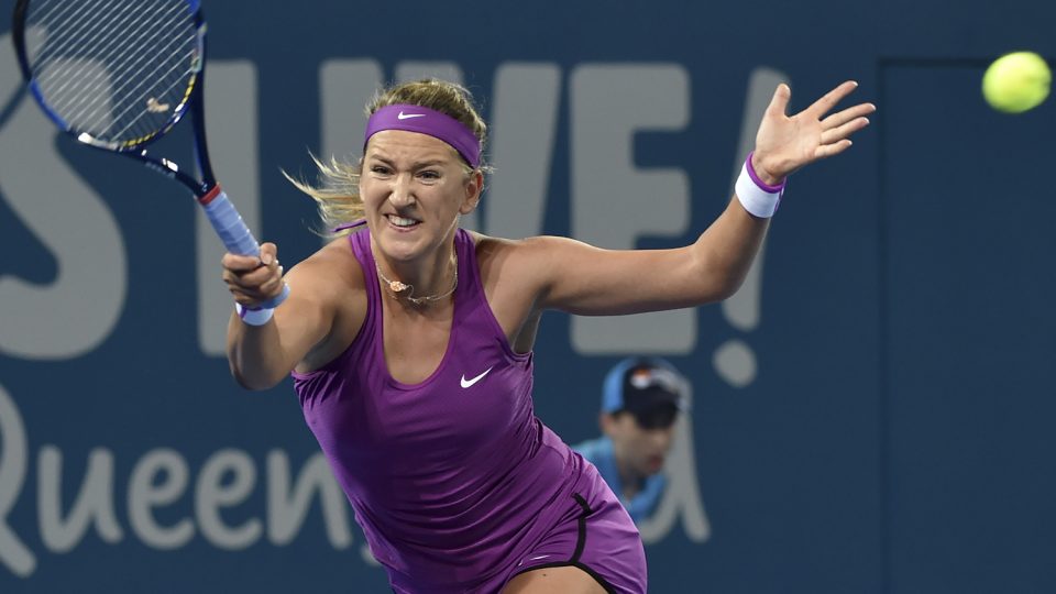 Victoria Azarenka of Belarus hits a forehand against Elena Vesnina. Picture: GETTY IMAGES