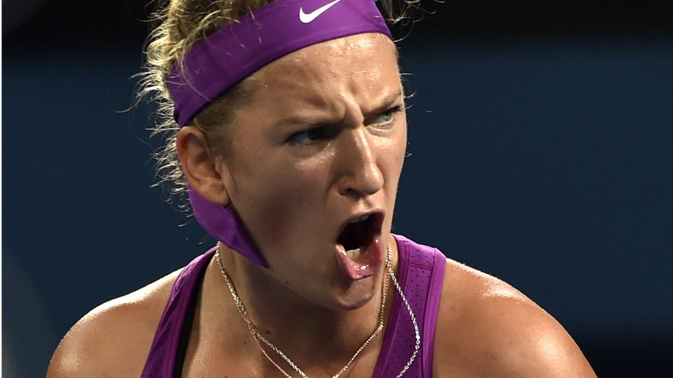 Victoria Azarenka of Belarus reacts after a point against Elena Vesnina of Russia. Picture: GETTY IMAGES