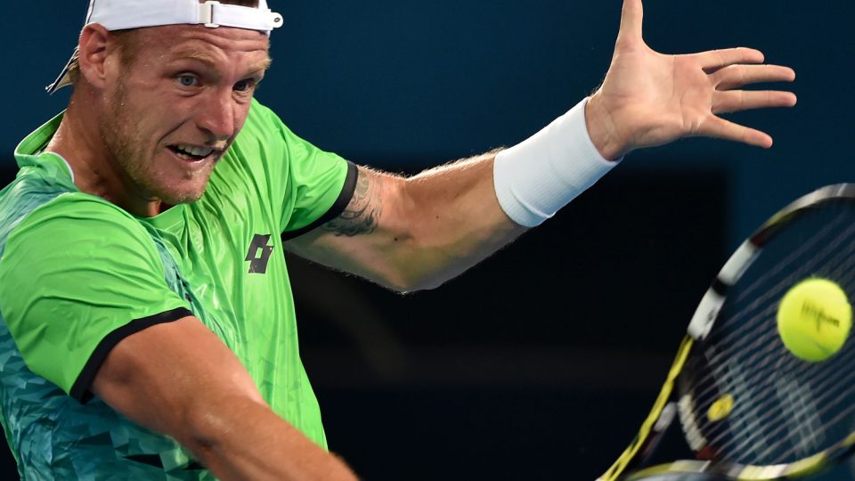 Sam Groth of Australia hits a slice backhand against Hyeon Chung of South Korea. Picture: GETTY IMAGES