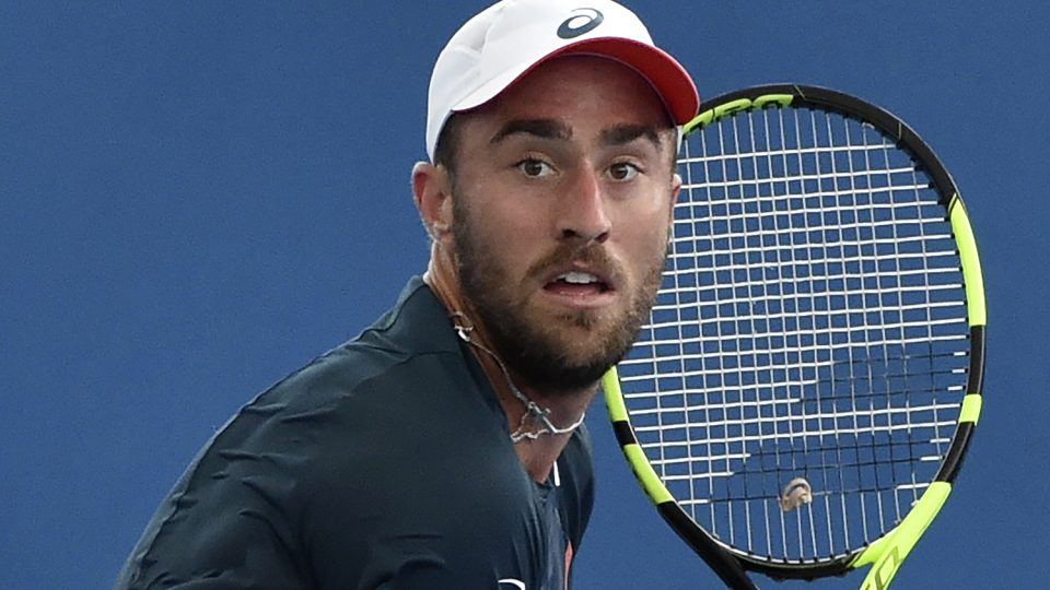 Steve Johnson of the US lines up a backhand against Viktor Troicki of Serbia. Picture: GETTY IMAGES