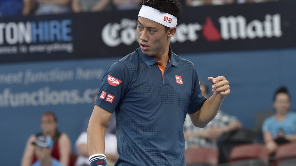 Japan's Kei Nishikori reacts to a point against Mikhail Kukushkin of Kazakhstan. Picture: GETTY IMAGES