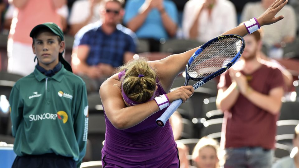 Victoria Azarenka of Belarus celebrates her victory against Ysaline Bonaventure of Belgium. Picture: GETTY IMAGES