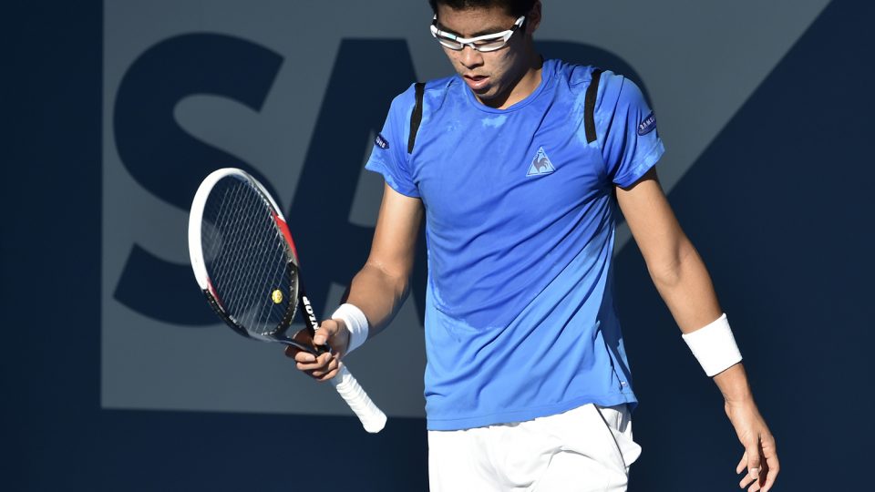 Hyeon Chung of South Korea reacts on a point against Marin Cilic of Croatia. Picture: GETTY IMAGES