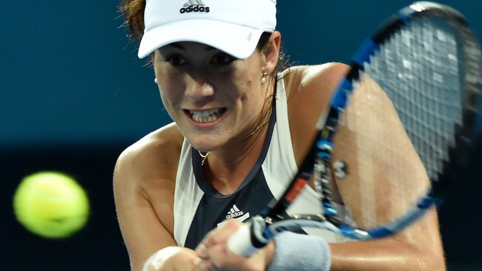 Garbine Muguruza of Spain hits a return against Varvara Lepchenko. Picture: GETTY IMAGES