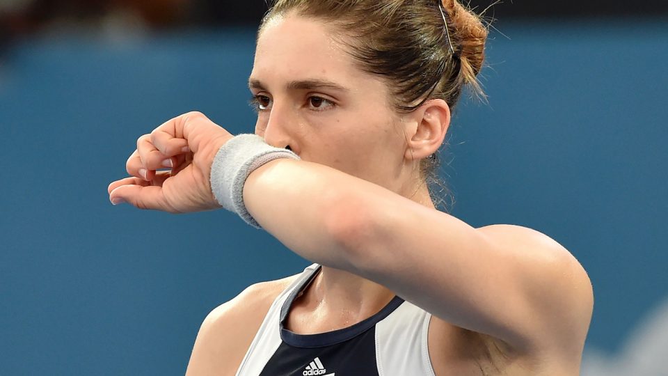 Andrea Petkovic of Germany gestures after a point against Samantha Crawford of the US. Picture: GETTY IMAGES