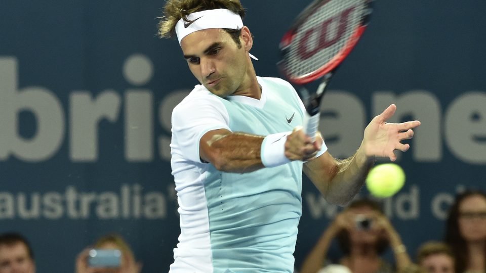Tournament top seed Roger Federer of Switzerland hits a return against Tobias Kamke. Picture: GETTY IMAGES