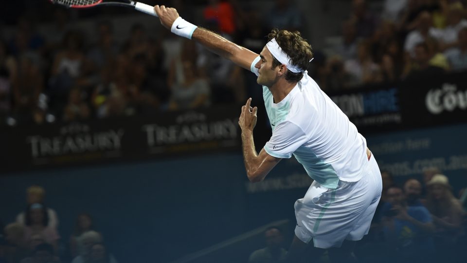 Tournament top seed Roger Federer of Switzerland serves against Tobias Kamke. Picture: GETTY IMAGES