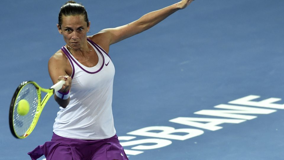 Roberta Vinci of Italy hits a forehand against Victoria Azarenka. Picture: GETTY IMAGES