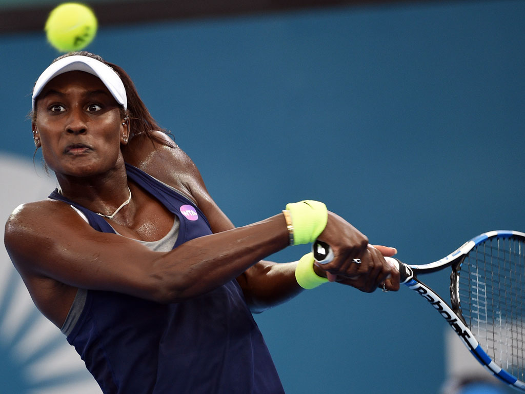 Asia Muhammad hits a backhand against Karolina Pliskova - PHOTO: Getty Images