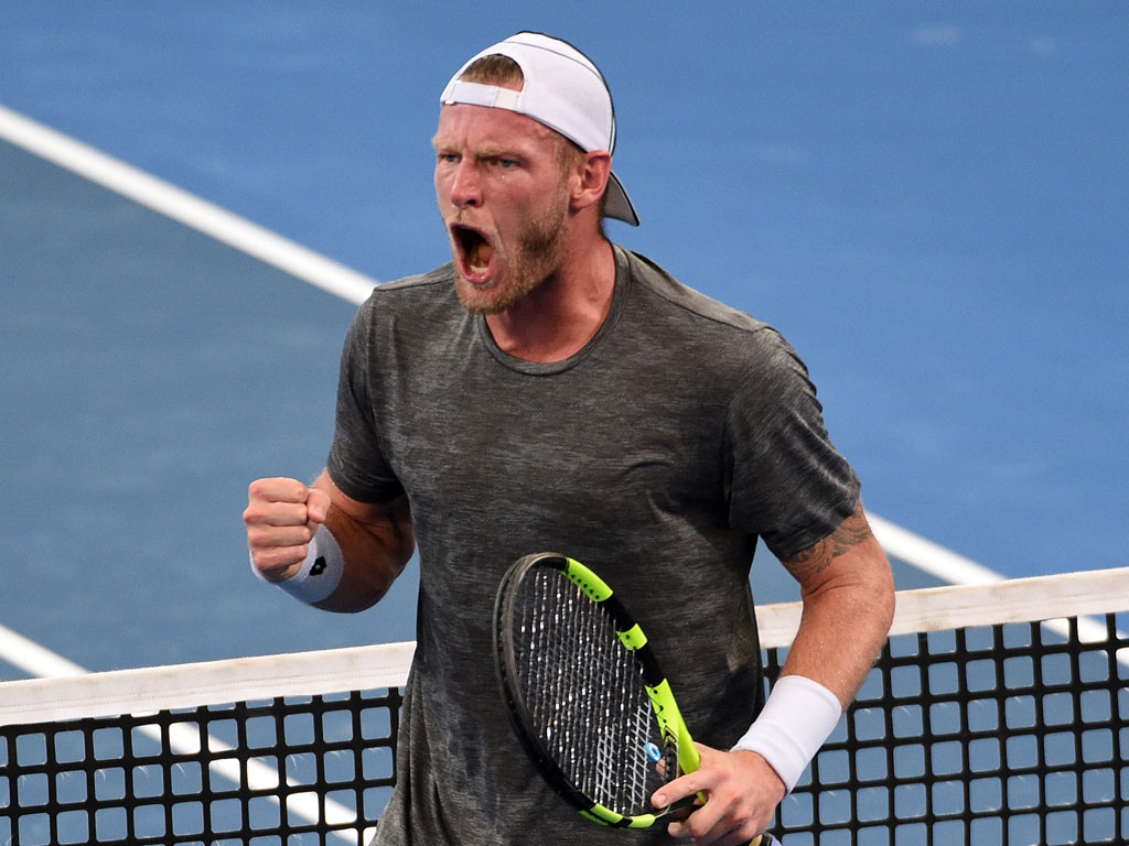 Sam Groth is jubilant after his win over Pierre-Hugues Herbert in Brisbane - PHOTO: Getty Images