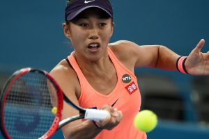 Zhang Shuai hits a forehand during her loss to Dominika Cibulkova in Brisbane - PHOTO: Getty Images