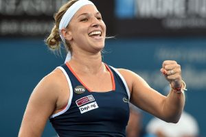 Dominika Cibulkova celebrates after her victory over Zhang Shuai in Brisbane - PHOTO: Getty Images