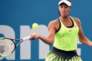 Destanee Aiava plays a forehand in her second round loss at the Brisbane International - PHOTO: Getty Images