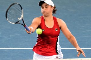 Ash Barty attacks during her match against Angelique Kerber at the Brisbane International - PHOTO: Getty Images