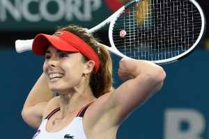 Alize Cornet celebrates after her victory over Dominika Cibulkova at the Brisbane International - PHOTO: Getty Images