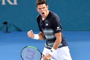 Milos Raonic celebrates in his victory over Rafael Nadal in Brisbane - PHOTO: Getty Images