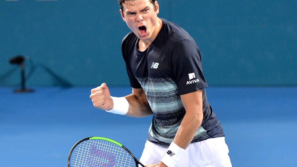 Milos Raonic celebrates in his victory over Rafael Nadal in Brisbane - PHOTO: Getty Images