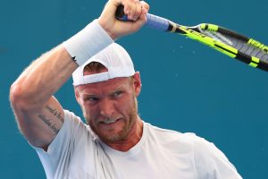 Sam Groth hits a forehand in his loss to Dominic Thiem in Brisbane - PHOTO: Getty Images