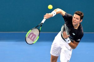 Milos Raonic unleashes a serve on Rafael Nadal in Brisbane - PHOTO: Getty Images