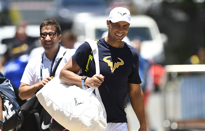 Rafael Nadal arrives at the Queensland Tennis Centre. Picture: Tennis Australia