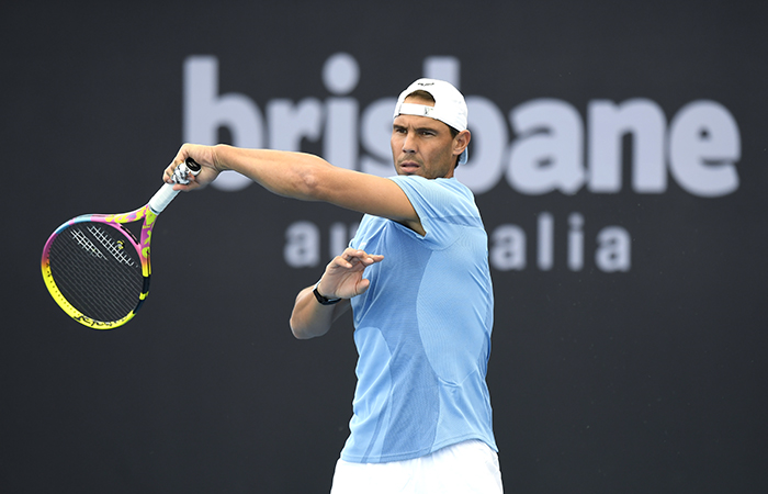 Rafael Nadal during a practice session at the Queensland Tennis Centre. Picture: Tennis Australia