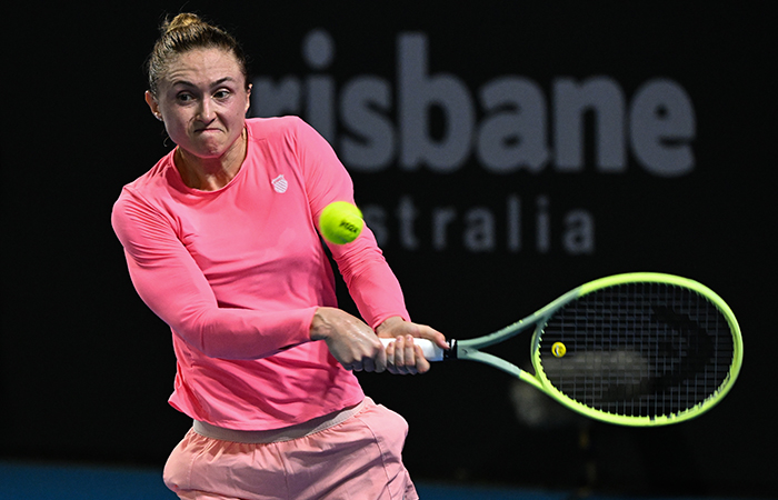 Aliaksandra Sasnovich in action during the opening qualifying round. Picture: Tennis Australia