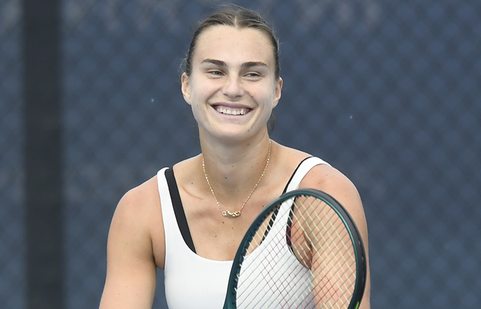 Aryna Sabalenka during a practice session at the Queensland Tennis Centre. Picture: Tennis Australia