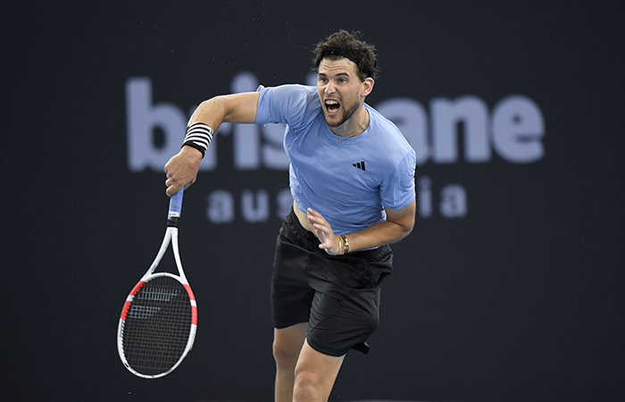 Dominic Thiem in action during Brisbane International 2024 qualifying. Picture: Tennis Australia