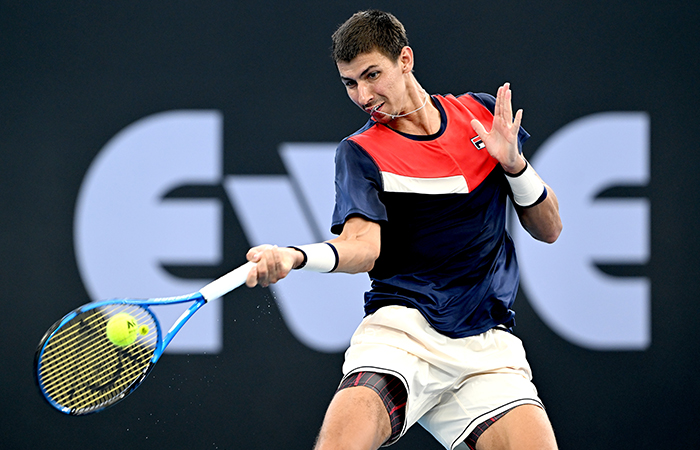 Alexei Popyrin in action at Brisbane International 2024. Picture: Getty Images