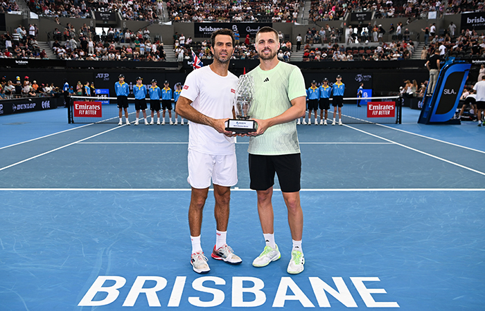 Jean-Julien Rojer and Lloyd Glasspool celebrate their victory at Brisbane International 2024. Picture: Tennis Australia