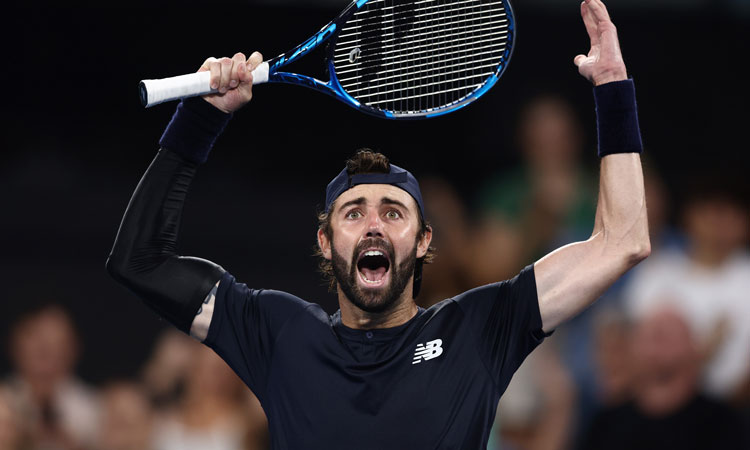 Jordan Thompson celebrates at Brisbane International.